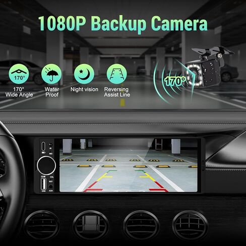 راديو Single Din للسيارة - يدعم Apple Carplay وAndroid Auto، راديو بشاشة تعمل باللمس مقاس 6.28 بوصة مع بلوتوث، كاميرا احتياطية، ميكروفون محسن، USB، SWC، RCA، EQ، FM (أسود) in Kuwait