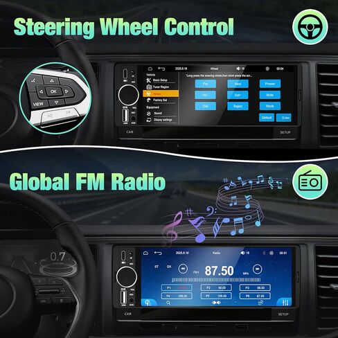 راديو Single Din للسيارة - يدعم Apple Carplay وAndroid Auto، راديو بشاشة تعمل باللمس مقاس 6.28 بوصة مع بلوتوث، كاميرا احتياطية، ميكروفون محسن، USB، SWC، RCA، EQ، FM (أسود) in Kuwait