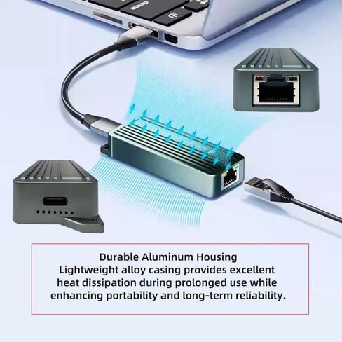 محول تشينيانغ USB C إلى RJ45، محول شبكة إيثرنت USB C إلى جيجابت 10 جيجابت في الثانية مقشر سبائك الألومنيوم لأجهزة الكمبيوتر المحمول/سطح المكتب in Kuwait