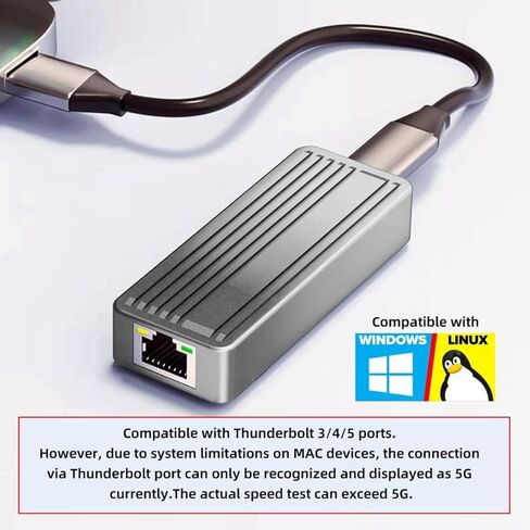 محول تشينيانغ USB C إلى RJ45، محول شبكة إيثرنت USB C إلى جيجابت 10 جيجابت في الثانية مقشر سبائك الألومنيوم لأجهزة الكمبيوتر المحمول/سطح المكتب in Kuwait