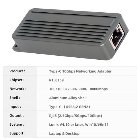 محول تشينيانغ USB C إلى RJ45، محول شبكة إيثرنت USB C إلى جيجابت 10 جيجابت في الثانية مقشر سبائك الألومنيوم لأجهزة الكمبيوتر المحمول/سطح المكتب in Kuwait