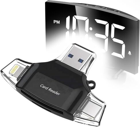 أداة BoxWave الذكية المتوافقة مع ساعة المنبه الرقمية GOLOZA - قارئ بطاقة SD AllReader، قارئ بطاقة microSD SD USB مدمج - أسود نفاث in Kuwait