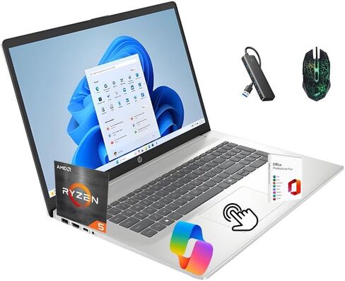 15.6" HP Laptop FHD IPS Touchscreen AMD Ryzen 5 7520U,8GB LPDDR5 RAM,1TB SSD,AI Copilot,10.25-Hr Battery,WiFi 6,HD Webcam Shutter,Windows 11 Pro,MS Office Pro Plus 2021,Natural Silver in Kuwait
