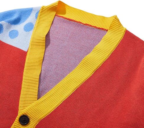 Anime Red V-Neck Cardigan Sweater Long Sleeve Button Knit Outerwear Coat Unisex Casual Jacket Tops in Saudi Arabia