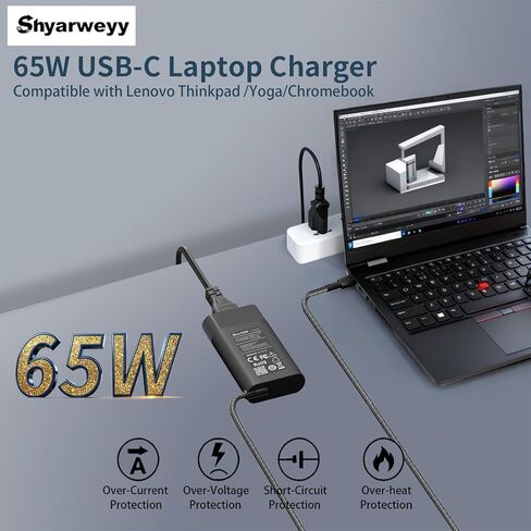 65W USB C Charger for HP Spectre/Envy/EliteBook x360 Elite Pro x2 Pavilion OmniBook Ultra Zbook ProBook for HP Slim Travel Laptop Charger Braided Cable in Kuwait
