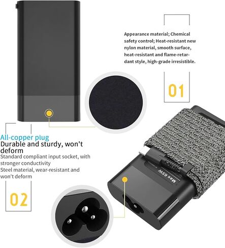 65W USB C Charger for HP Spectre/Envy/EliteBook x360 Elite Pro x2 Pavilion OmniBook Ultra Zbook ProBook for HP Slim Travel Laptop Charger Braided Cable in Kuwait