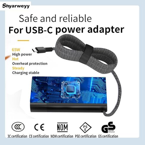 65W USB C Charger for HP Spectre/Envy/EliteBook x360 Elite Pro x2 Pavilion OmniBook Ultra Zbook ProBook for HP Slim Travel Laptop Charger Braided Cable in Kuwait