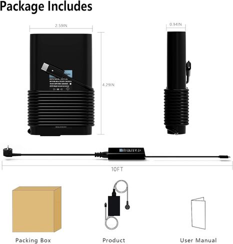 محول تيار متردد USB-C بقدرة 65 وات من النوع C متوافق مع Dell Pro 16 15 Plus PC16250 DC15250 PB16250 DB16250 DB06250 14 DC14250 Pro 16 PC16250 Latitude 15 5540 كمبيوتر محمول 2 في 1 2025 محول تيار متردد للطاقة in Kuwait