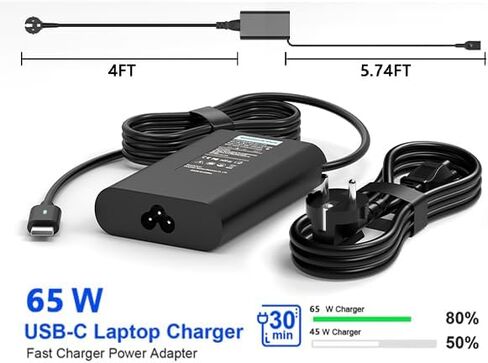 محول تيار متردد USB-C بقدرة 65 وات من النوع C متوافق مع Dell Pro 16 15 Plus PC16250 DC15250 PB16250 DB16250 DB06250 14 DC14250 Pro 16 PC16250 Latitude 15 5540 كمبيوتر محمول 2 في 1 2025 محول تيار متردد للطاقة in Kuwait