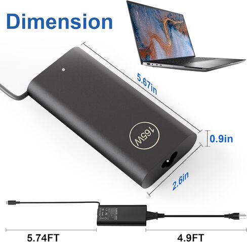 165W Type C Charger Compatible with Dell Pro Max 16 18 Plus MB16250 MB18250 Precision 5680 5690 Power Supply HA165PM210 LA165PM210 Laptop Charger in Kuwait