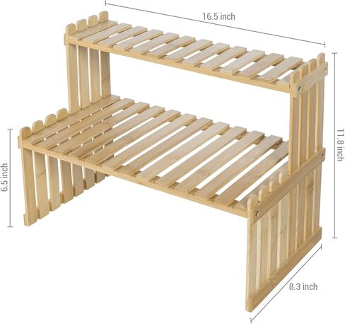 MyGift Natural Bamboo Indoor Plant Stand for Desk, 2 Tier Desktop Shelf Organizer Rack with 2 Slatted Shelves in Saudi Arabia