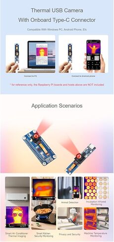 وحدة كاميرا التصوير الحراري بالأشعة تحت الحمراء طويلة الموجة لمنفذ Raspberry Pi 80 × 62 بكسل 45 درجة FOV Type-C in Kuwait