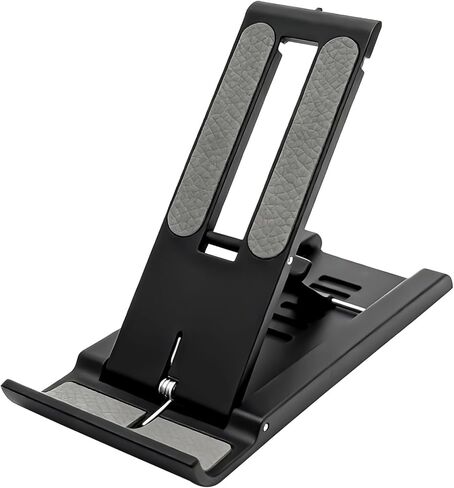 Compact Adjustable Foldable Phone Stand for Desk - Black, Mini Mobile Holder for iPhone, Kindle, and Smartphones in Kuwait