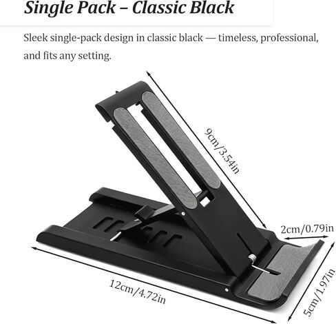 Compact Adjustable Foldable Phone Stand for Desk - Black, Mini Mobile Holder for iPhone, Kindle, and Smartphones in Kuwait