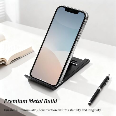 Compact Adjustable Foldable Phone Stand for Desk - Black, Mini Mobile Holder for iPhone, Kindle, and Smartphones in Kuwait