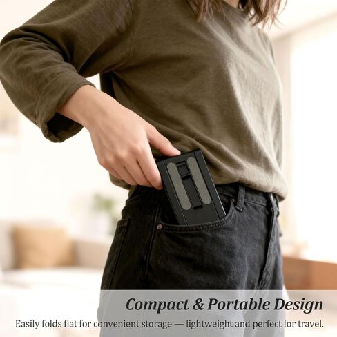 Compact Adjustable Foldable Phone Stand for Desk - Black, Mini Mobile Holder for iPhone, Kindle, and Smartphones in Kuwait