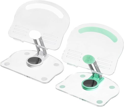 PATIKIL 2 PCS Acrylic Tablet Stand, Acrylic Tablet Holder Adjustable Foldable Portable Clear Cute with 360 Degree Rotating Base for Desk Home Office Women Gifts, White in Kuwait