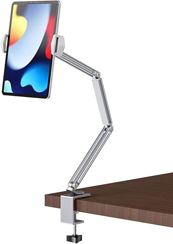 Adjustable Tablet Stand Holder, Aluminum Foldable Tablet Arm Mount with 360° Rotate Base, Flexible Arm Clamp Clip Phone Mount Stand Compatible with 4"-13" Device,Grey in Kuwait