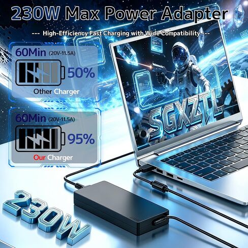 230W Laptop Charger Compatible with Lenovo Legion Slim 5 7 5P C7 S7 Y540 Y545 Y900 Y910 Y920 Y740 Y730 Y7000 Thinkpad P1 P51 P52 P53 P71 P72 P73 LOQ 15 16 20V 11.5A AC Adapter (Yellow Square Tip) in Kuwait