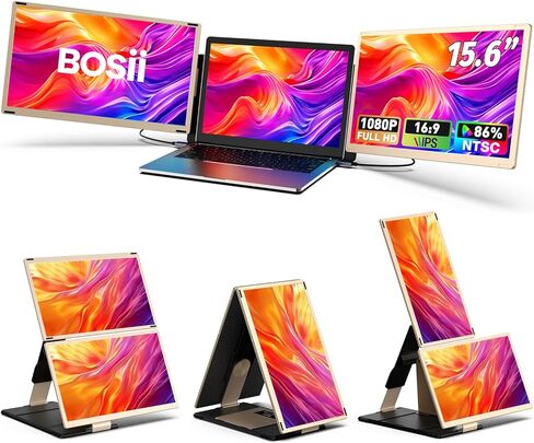شاشة موسع لشاشة الكمبيوتر المحمول BOSII - شاشة 15.6 بوصة IPS FHD 1080P ثلاثية محمولة ممتدة لأجهزة الكمبيوتر المحمولة من النوع C/HDMI/USB-A متوافقة مع نظام التشغيل Windows Mac Chrome in Kuwait