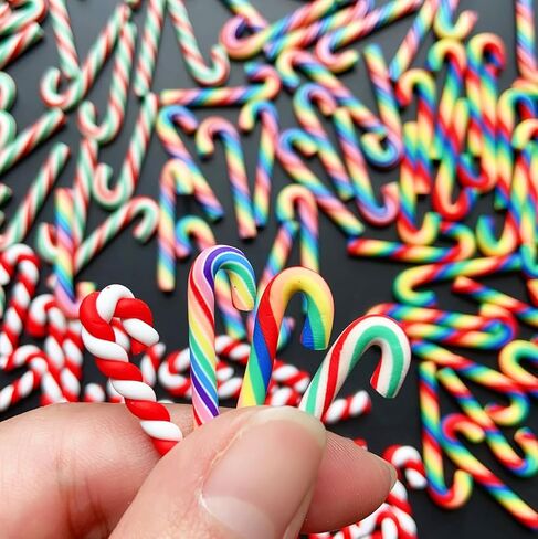 100Pcs Clay Candy Canes Red White Candy Canes Christmas Candy Cane Faux Candy Cane Christmas Stick Mini Polymer Soft Clay DIY Decoration for Nail Art Kit DIY Cake Food（3CM-4Color） in Saudi Arabia