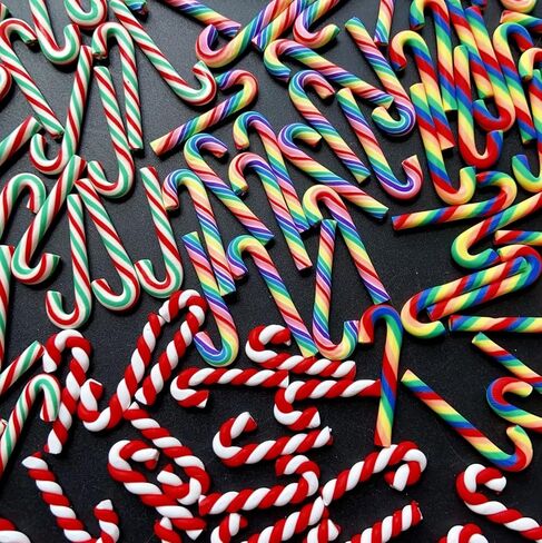 100Pcs Clay Candy Canes Red White Candy Canes Christmas Candy Cane Faux Candy Cane Christmas Stick Mini Polymer Soft Clay DIY Decoration for Nail Art Kit DIY Cake Food（3CM-4Color） in Saudi Arabia
