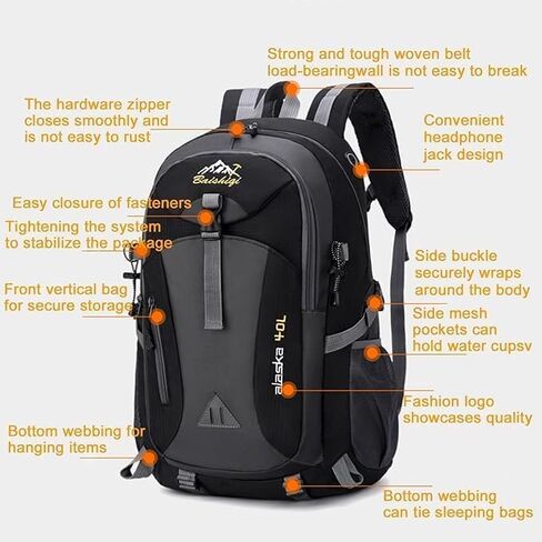 40L Lightweight Hiking Backpack for Men & Women - Waterproof Foldable Daypack for Travel, Camping, Cycling, Climbing and Outdoor Sports in Kuwait