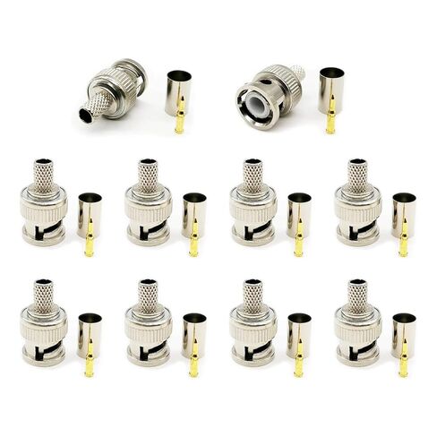 10 Pack BNC Male Crimp Connector to RG59/62 BNC Male Crimp-On Connector for CCTV Coaxial Cables in Kuwait