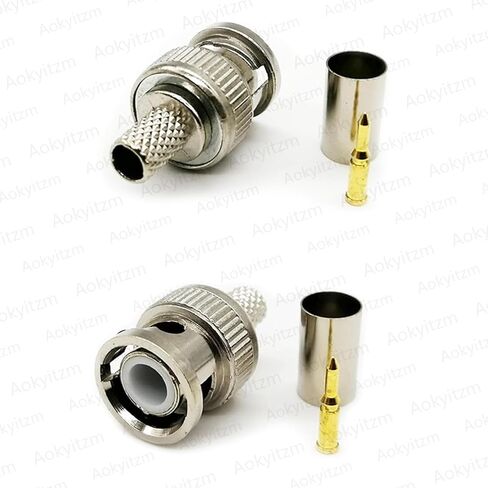 10 Pack BNC Male Crimp Connector to RG59/62 BNC Male Crimp-On Connector for CCTV Coaxial Cables in Kuwait