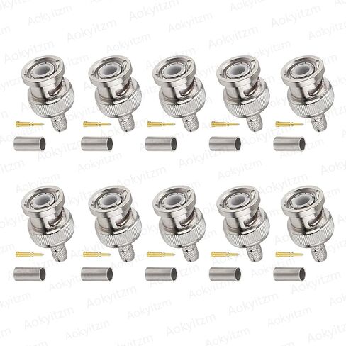 10 Pack BNC Male Crimp Connector to RG59/62 BNC Male Crimp-On Connector for CCTV Coaxial Cables in Kuwait