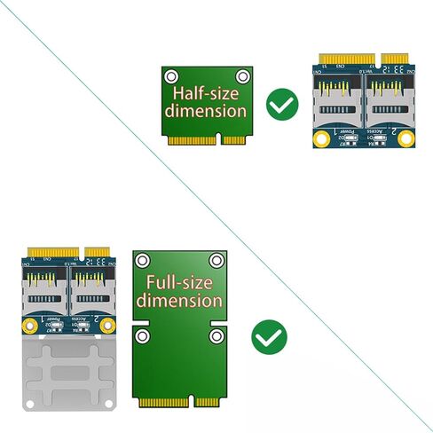 JMT Mini PCI-E to Dual Micro SD Card TF Card Adapter with Metal Extender Bracket Supports Half-Size and Full-Size Dimension in Kuwait