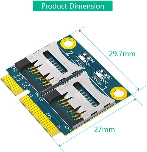 JMT Mini PCI-E to Dual Micro SD Card TF Card Adapter with Metal Extender Bracket Supports Half-Size and Full-Size Dimension in Kuwait