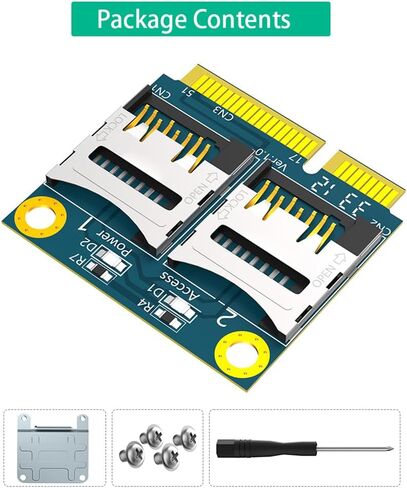 JMT Mini PCI-E to Dual Micro SD Card TF Card Adapter with Metal Extender Bracket Supports Half-Size and Full-Size Dimension in Kuwait