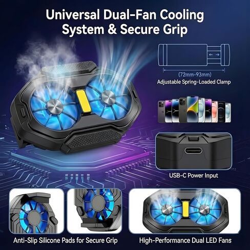 Zigo Phone Cooler for Gaming, Dual Fan Wireless Portable Cell Phone Cooling Fan, Rechargeable Ultra Quiet with Blue LED Backlight, Dual 600mAh Battery Spring Clip for iPhone Android in Kuwait
