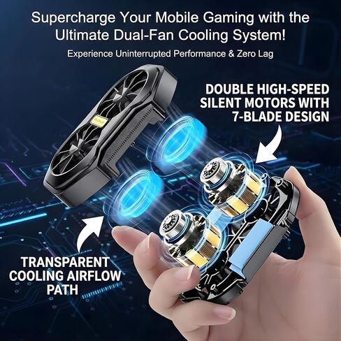 Zigo Phone Cooler for Gaming, Dual Fan Wireless Portable Cell Phone Cooling Fan, Rechargeable Ultra Quiet with Blue LED Backlight, Dual 600mAh Battery Spring Clip for iPhone Android in Kuwait