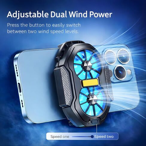 Zigo Phone Cooler for Gaming, Dual Fan Wireless Portable Cell Phone Cooling Fan, Rechargeable Ultra Quiet with Blue LED Backlight, Dual 600mAh Battery Spring Clip for iPhone Android in Kuwait