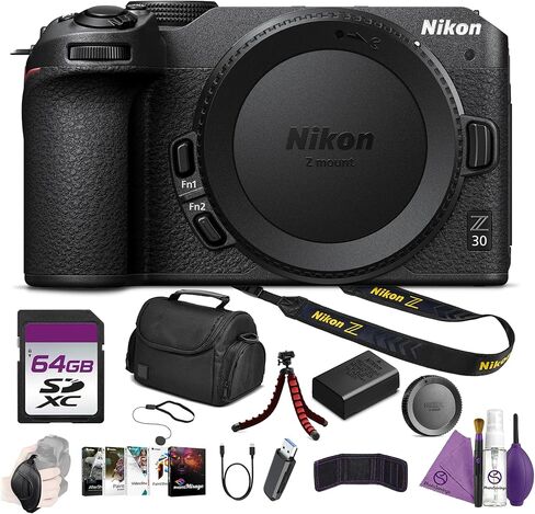 Nikon Z30 4K Mirrorless Camera 20.9MP Vlog Streaming Creator Camera Bundle with Camera Bag + Cleaning Kit + Flexible Vlogging Tripod + 64GB Memory Card + More in Kuwait