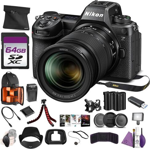 Nikon Z6 III Mirrorless Camera with NIKKOR Z 24-70mm f4 S Lens 24.5MP 20fps 6K Recording Bundle with Replacement Battery + Charger + Flexible Vlogging Tripod + 64GB Memory Card + Backpack + More in Kuwait