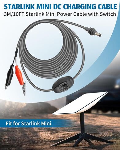 DC Charging Cable Fits for Starlink Mini Alligator Clips DC Charging Cable, 3M/10FT 18AWG Power Cable with Switch & Crocodile Clamps in Kuwait