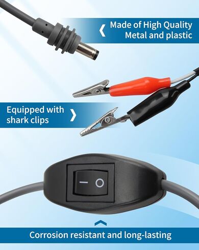 DC Charging Cable Fits for Starlink Mini Alligator Clips DC Charging Cable, 3M/10FT 18AWG Power Cable with Switch & Crocodile Clamps in Kuwait