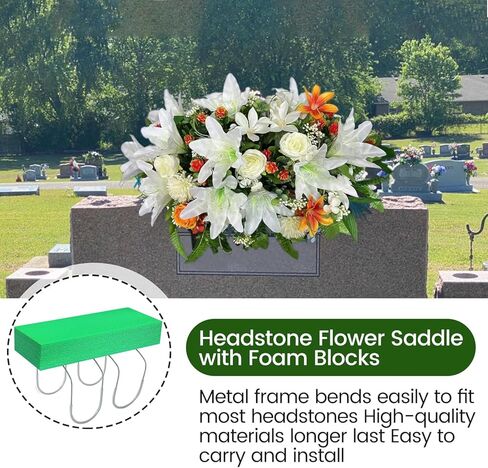 GRPFS 3 Pack Galvanized Gravestone Saddle 16.5 x 12 Inch Wire Rustproof Cemetery Saddles for Headstones with Floral Foam in Kuwait