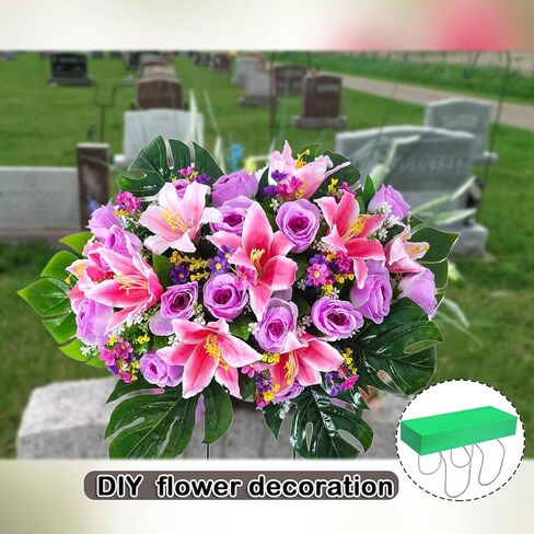 GRPFS 3 Pack Galvanized Gravestone Saddle 16.5 x 12 Inch Wire Rustproof Cemetery Saddles for Headstones with Floral Foam in Kuwait