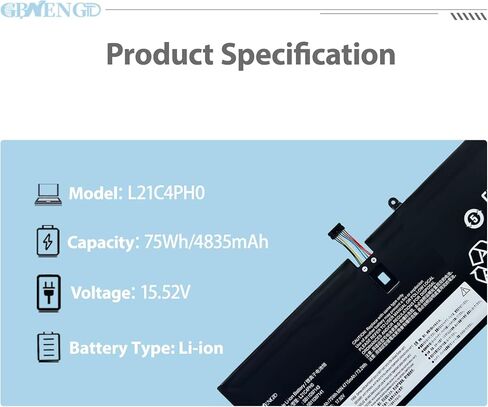 بطارية 15.52V 75Wh/4835mAh L21C4PH0 L21B4PH0 لأجهزة Lenovo IdeaPad Yoga 9-14IAP7 Type 82LU/ Yoga 9-14IRP8 Type 83B1 Series Notebook L21D4PH0 SB11D97143 SB11D97136 in Kuwait