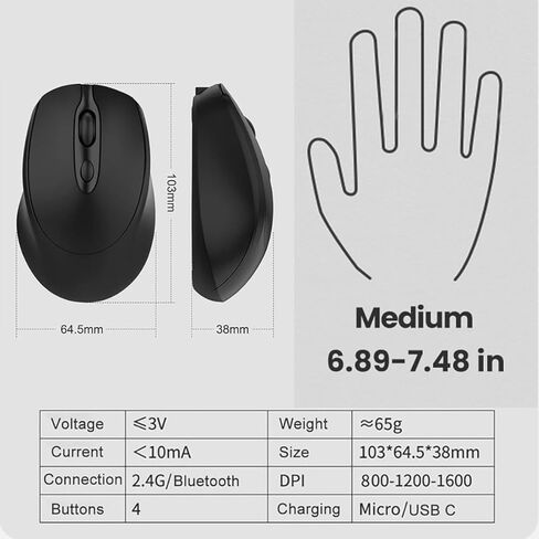 ماوس لاسلكي صامت لجهاز MSI Vector 16 HX AI A2XWIG، بلوتوث، 2.4 جيجا هرتز مع مستقبل USB، هادئ وخفيف الوزن in Kuwait
