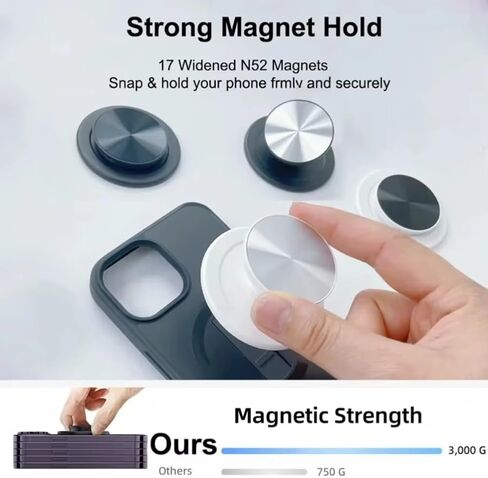 Magnetic Phone Ring Grip Holder for iPhone 17 16 15 14 13 12 Series Foldable Phone Holder Strong Magnet Grip Holder (Black) in Saudi Arabia