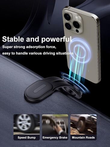 حامل هاتف مغناطيسي للسيارة، حامل عالمي للوحة القيادة لهواتف iPhone وAndroid، حامل هاتف مغناطيسي قوي مع الملاحة أثناء القيادة والمكالمات، أسود in Kuwait