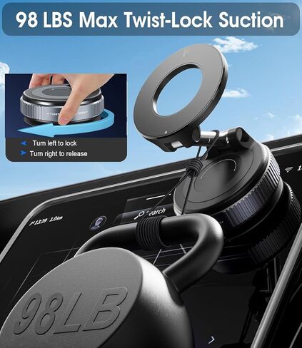 2026 Upgraded Vacuum Magnetic Car Phone Holder 360° Reinforced 98LBS Ultra Suction Cup Phone Mount for MagSafe Cell Phone Holders for Your Car/Gym/Mirror Mount for iPhone & Android in Kuwait