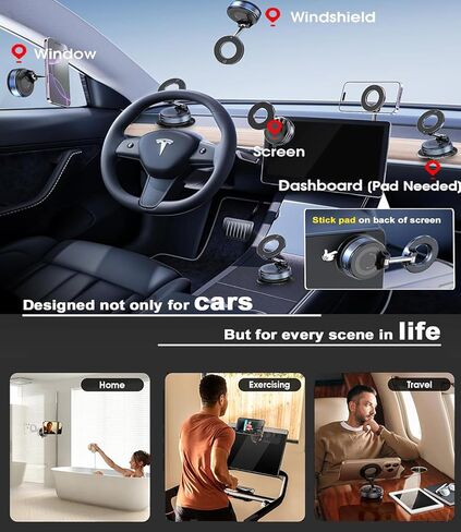 2026 Upgraded Vacuum Magnetic Car Phone Holder 360° Reinforced 98LBS Ultra Suction Cup Phone Mount for MagSafe Cell Phone Holders for Your Car/Gym/Mirror Mount for iPhone & Android in Kuwait