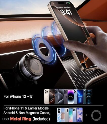 2026 Upgraded Vacuum Magnetic Car Phone Holder 360° Reinforced 98LBS Ultra Suction Cup Phone Mount for MagSafe Cell Phone Holders for Your Car/Gym/Mirror Mount for iPhone & Android in Kuwait