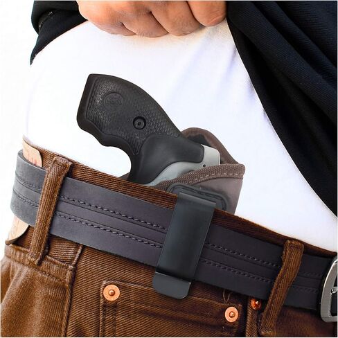 هيوستن غون هولسترز IWB مسدس الحافظة، جلد بني صديق للبيئة - حزام داخلي مخفي للحمل لأي إطار .38 J S&W Rossi Taurus Ruger LCR - بطانة من جلد الغزال ومشبك معدني in Kuwait